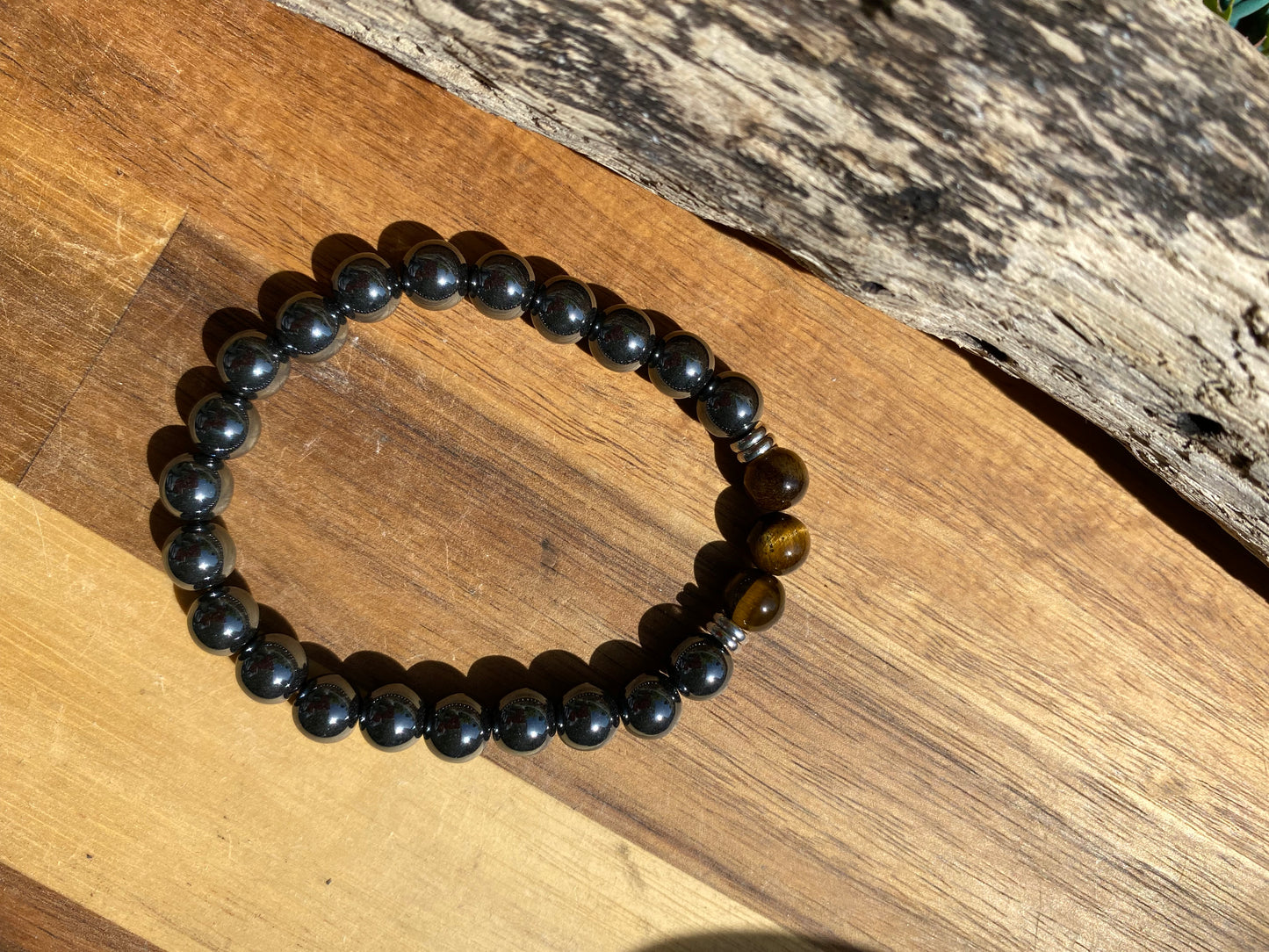 Bracelet Homme Hématite + oeil de tigre 8 mm