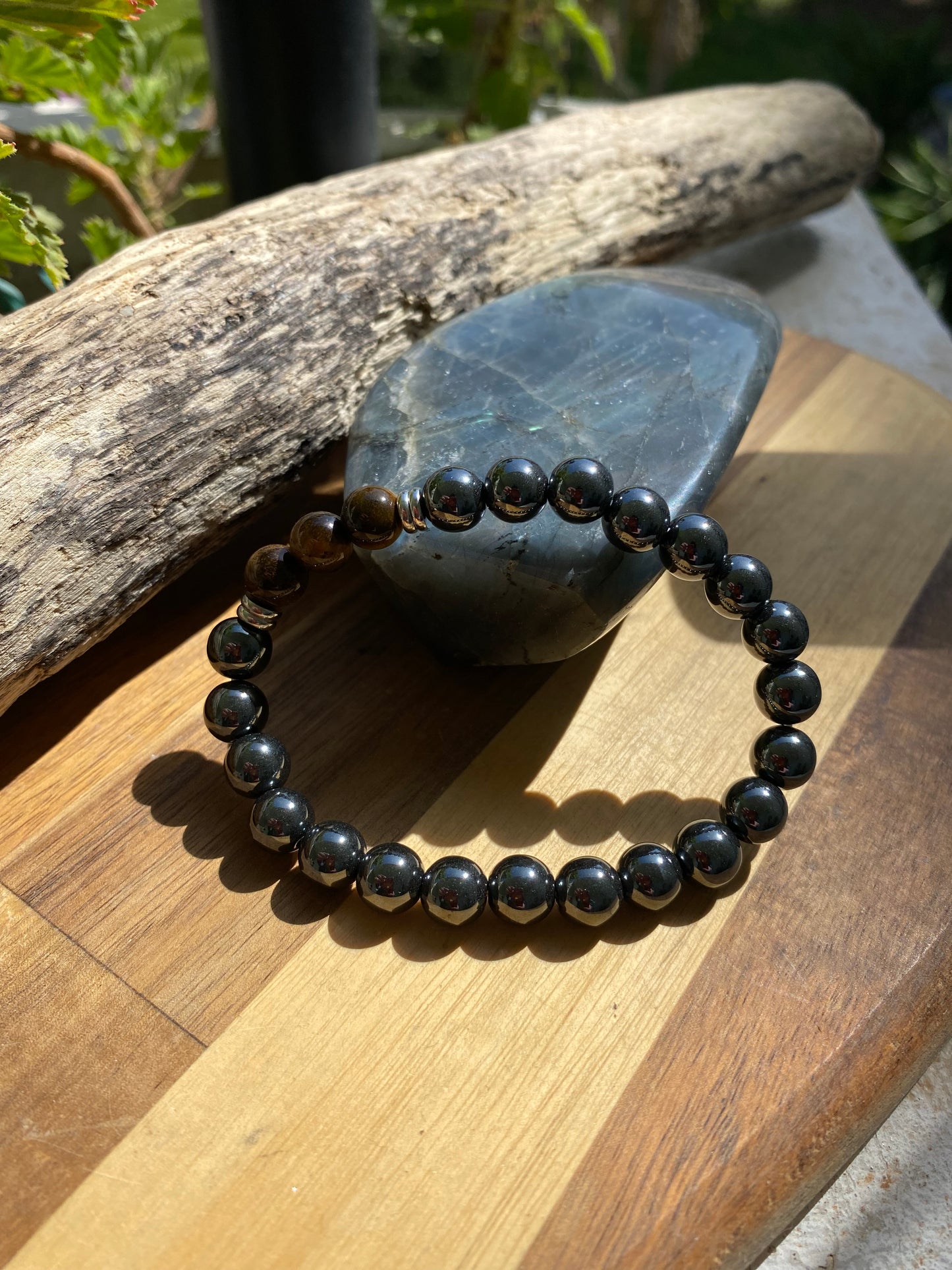 Bracelet Homme Hématite + oeil de tigre 8 mm