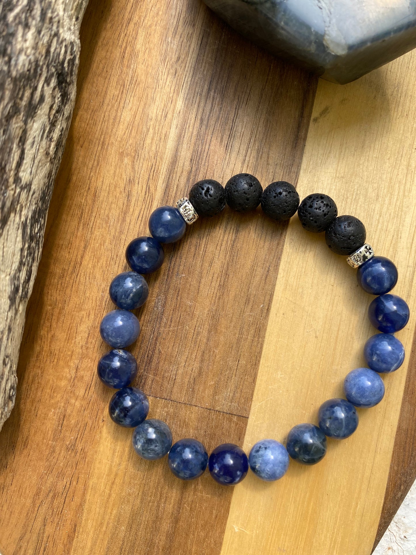 Bracelet Sodalite + Pierre de Lave 10 mm 22 cm