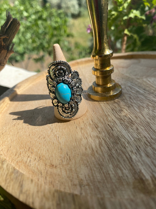 Bague Turquoise Sinkiang 14x10 mm