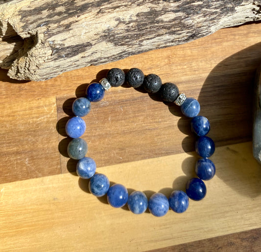 Bracelet Sodalite + Pierre de Lave 10 mm 22 cm