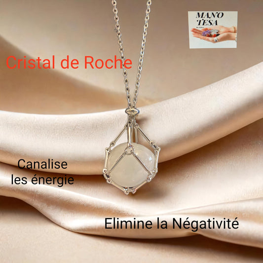 Pendentif Cage avec pierre de Cristal de Roche