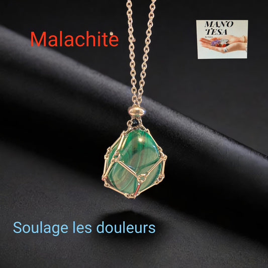 Pendentif cage avec pierre de Malachite