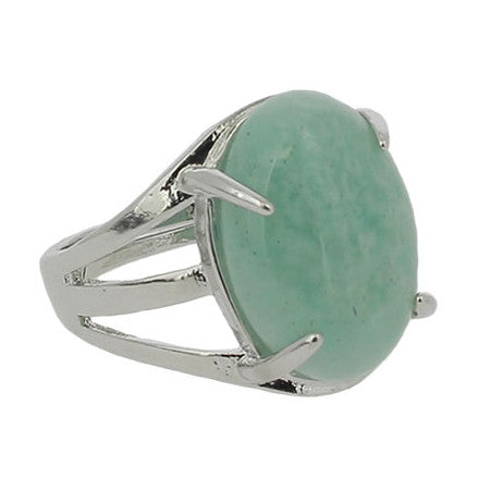 Bague réglable forme cabochon en Amazonite   18 x 13 mm sur métal argenté