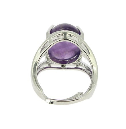 Bague réglable forme cabochon en Améthyste 18 x 13 mm sur métal argenté