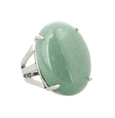 Bague réglable forme cabochon Aventurine Verte 18 x 13 mm sur métal argenté