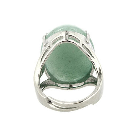 Bague réglable forme cabochon Aventurine Verte 18 x 13 mm sur métal argenté