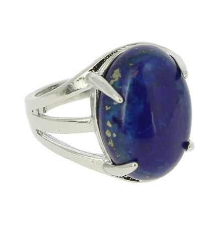 Bague réglable forme cabochon Lapis Lazuli 18 x 13 mm sur métal argenté