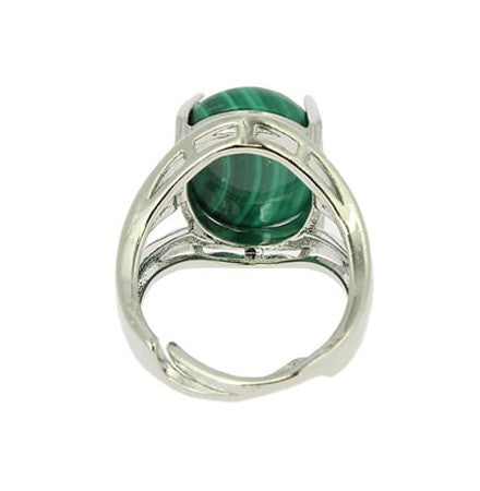 Bague réglable forme cabochon en Malachite    18 x 13 mm sur métal argenté