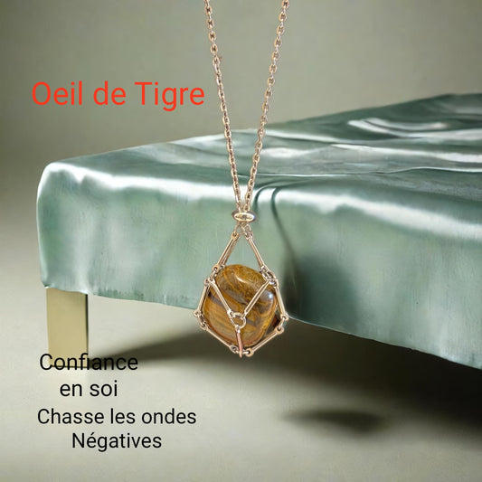 Pendentif cage avec pierre Oeil de Tigre