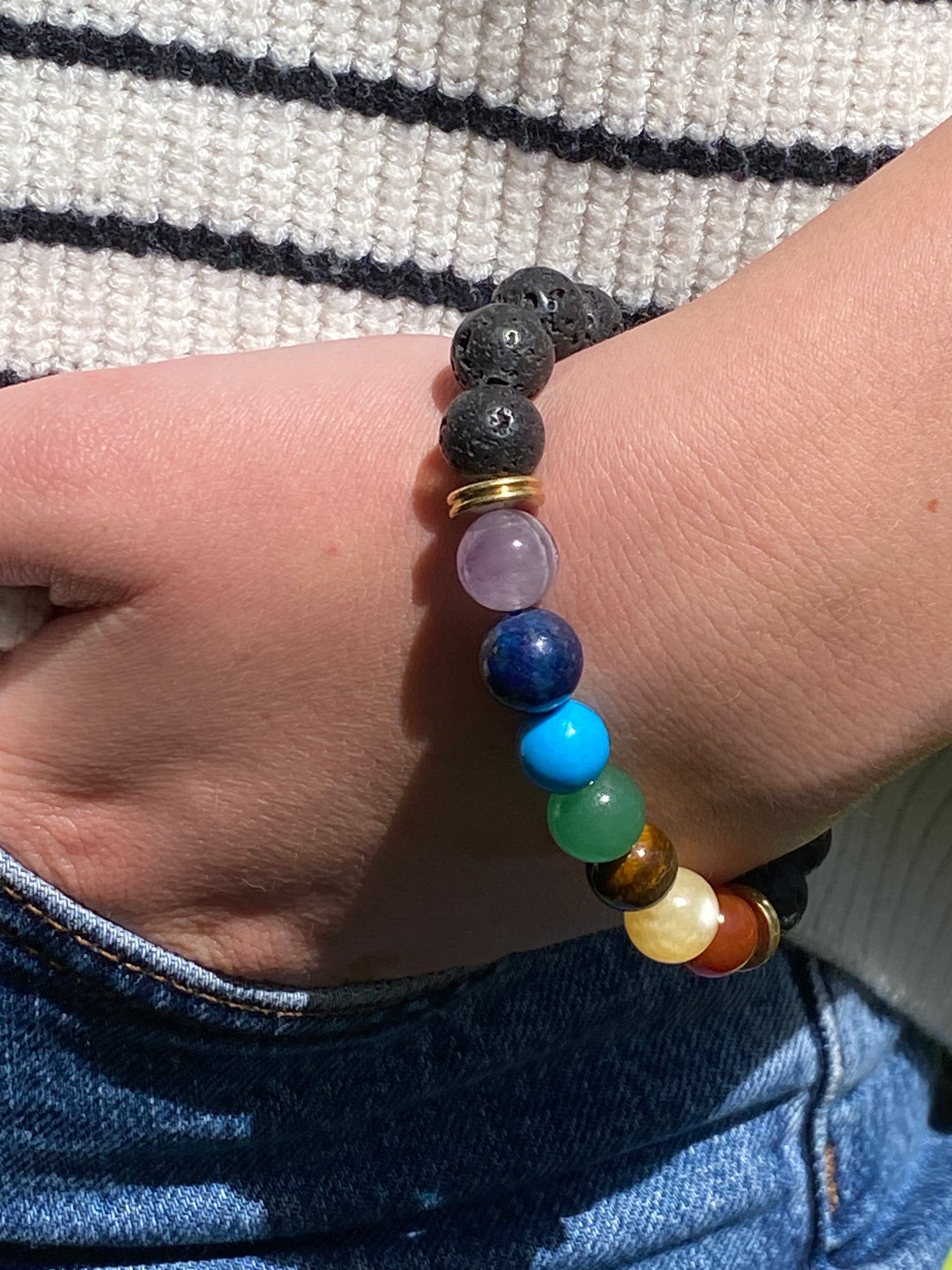 Bracelet 7 Chakras + Pierre de Lave 10 mm